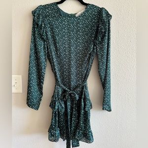 A1 #7 Wild fern emerald dark green and white polka dot long sleeve mini dress